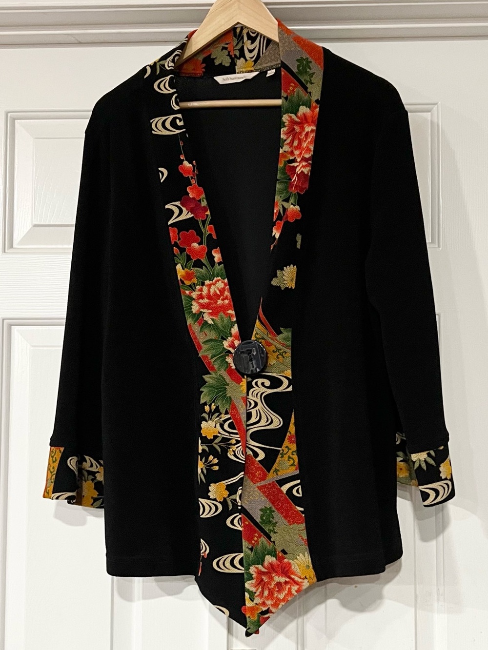 Soft Surroundings | Kimono Floral Trim Cardigan Blazer Top